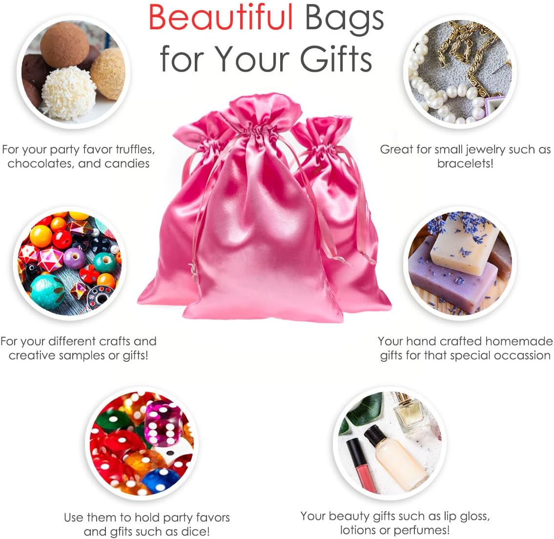 4" x 6" Pink Satin Gift Bags, Jewelry Bags, Wedding Favor Drawstrin Baby Shower Christmas 50 per Pack
