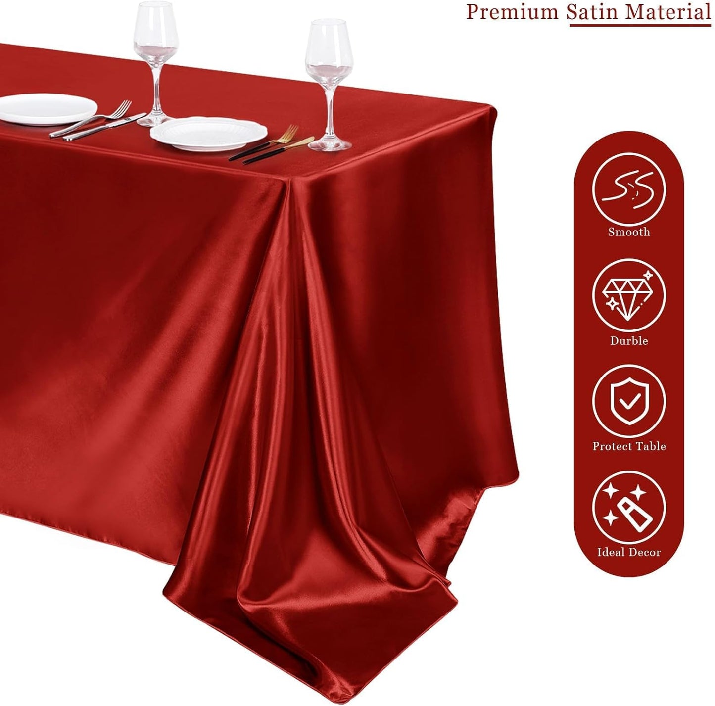 TURSTIN 1 Pack Burgundy Satin Tablecloth 102 x 58 Inch Overlay Satin Table Cover Rectangle Bright Silk Tablecloth Smooth Fabric Table Decoration for Wedding Banquet Party Events