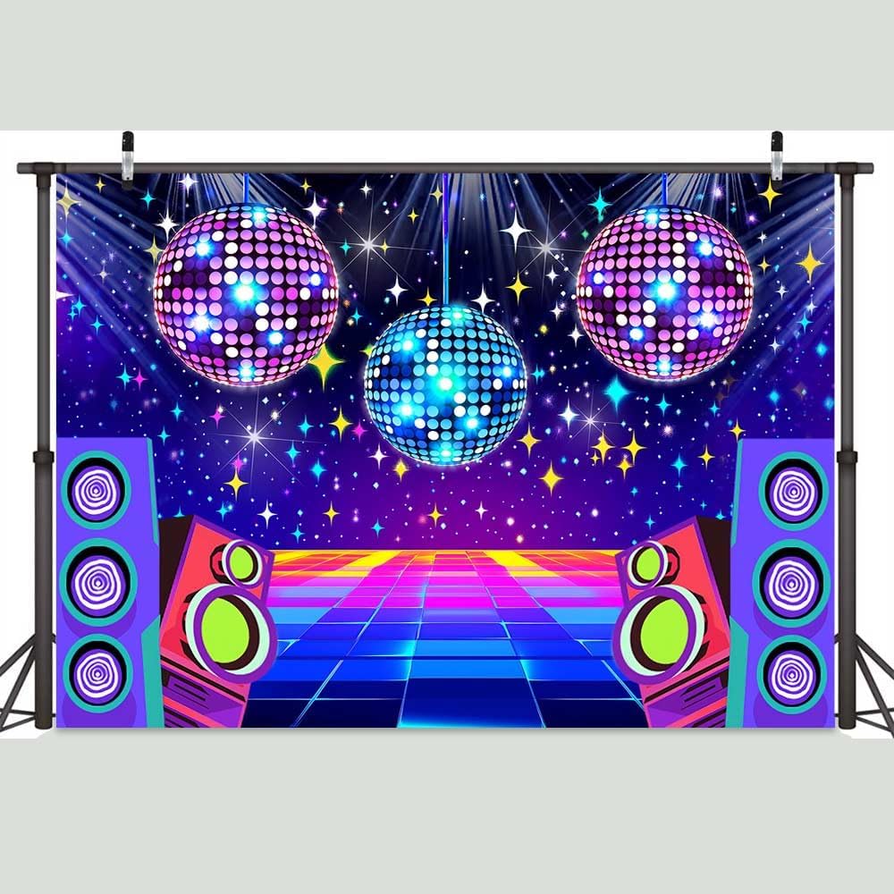 Dance Party Backdrop Retro 80s 90s Theme Stage Dance Ball Music Birthday Party Decoration DJ Photography Background 12 x 10 ft for Baby Shower Picture Photo Shoot Polyester Fabric,Multi2