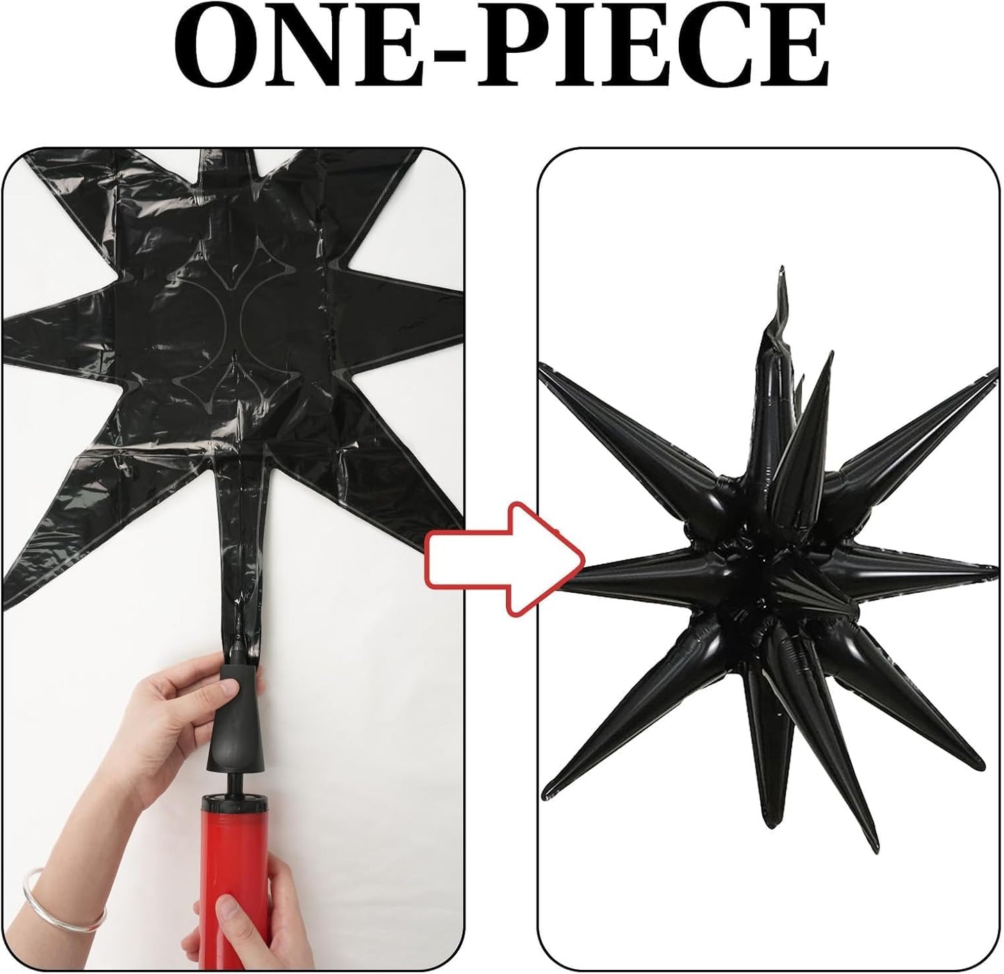 Black Star Balloons 12pcs, 27/22 Inch Foil Star Explosion Balloons, Large Spike Mylar Cone Balloon, Fireworks Shape Balloon Party Decor for Retirement Wedding Birthday Graduation