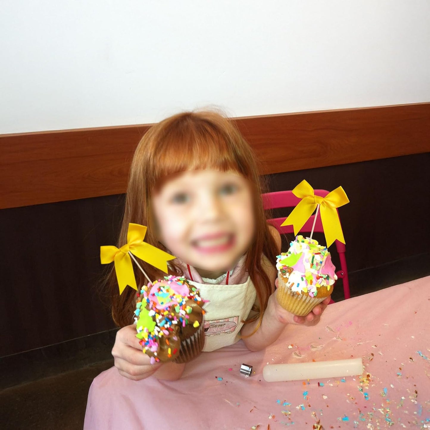 Ephlyn 24Pcs Yellow Bow Cupcake Toppers Bow Cake Topper Birthday Decorations Mini Bowknot Cupcake Picks for Coquette Theme Party Decoration Bachelorette Bridal Engagement Wedding Party Yellow