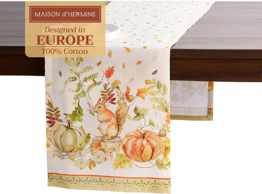 Maison d' Hermine Table Runner 100% Cotton Single Layer Table Runners 108 inches Long Decorative for Home Kitchen Dining Party Baby Shower Wedding Bridal Shower (Pumpkin Passion, 14.50" x 108")