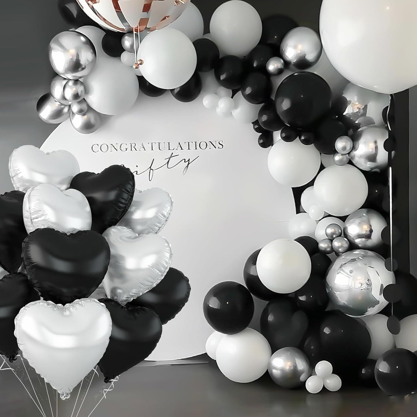 Black Silver Heart Balloons,12Pcs 18Inch Silver Black Heart Shaped Foil Helium Balloons for Baby Shower Birthday Anniversary Wedding Engagement Party Decorations