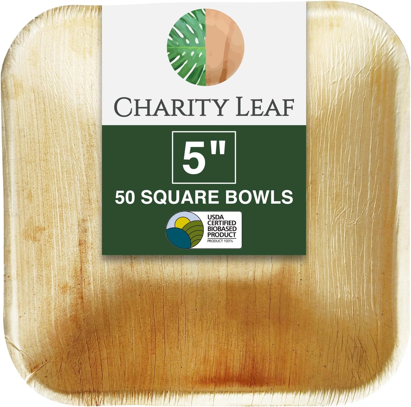 Disposable Palm Leaf 5" Square Bowl (50 pcs) Dipping Bowls | Bamboo Like| All Natural and Biodegradable | Charcuterie Boards, BBQs, and Parties