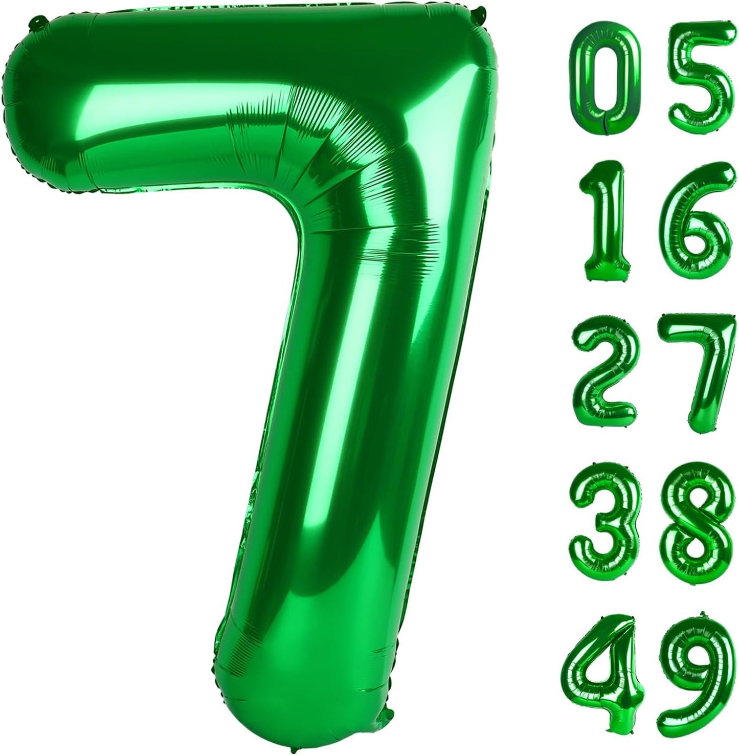 Green Number 7 Birthday Balloon 40 Inch, Digital Balloons for 7 17 27 70 77 Party Celebration Decorations Supplies, Mylar Foil Numbers Balloon for Seven Wedding Anniversary