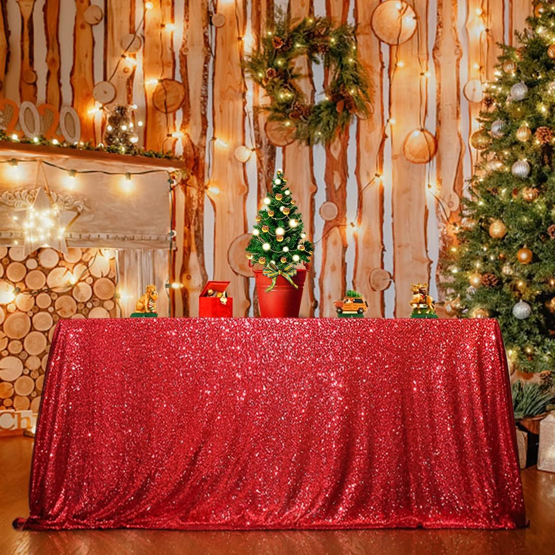 SquarePie Sequin Tablecloth 60 x 102 Inch Red Sparkly Table Linen for Christmas Wedding Party