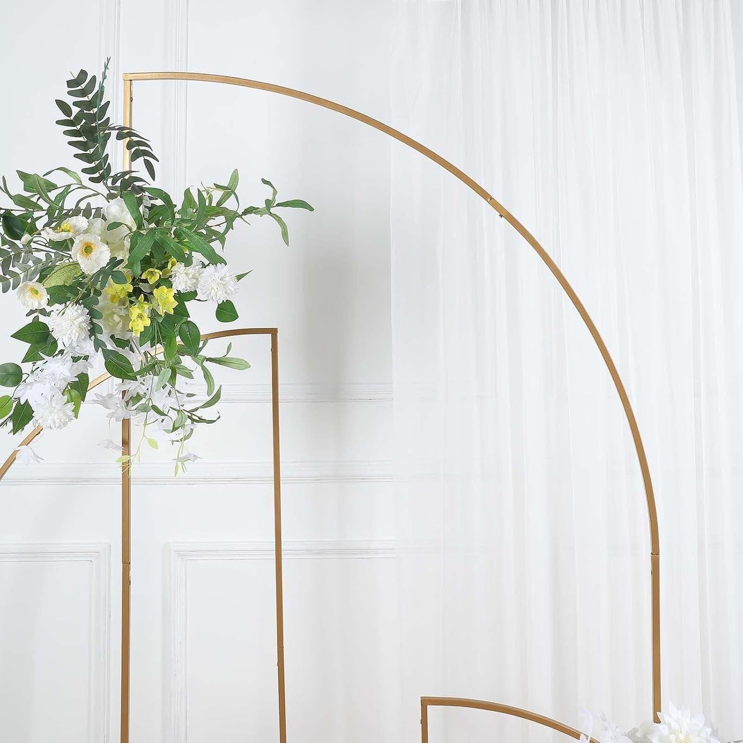 Tableclothsfactory 7ft Gold Metal Wedding Arch Chiara Backdrop Stand, Half Moon Floral Frame Arbor Display