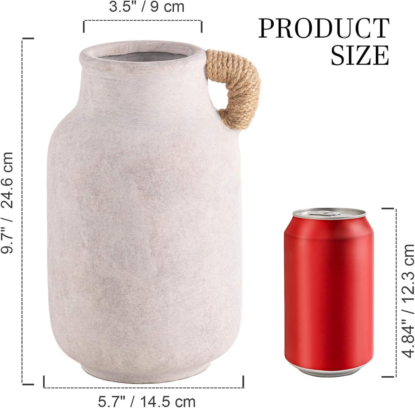 Ceramic Flower Vase Home Decor - 9.7 inch Large White Rustic Table Flowers Vases Living Room Bedroom Plant Decoration Farmhouse Vintage for Kitchen Shelf Office Coffee Dining Desk House Women