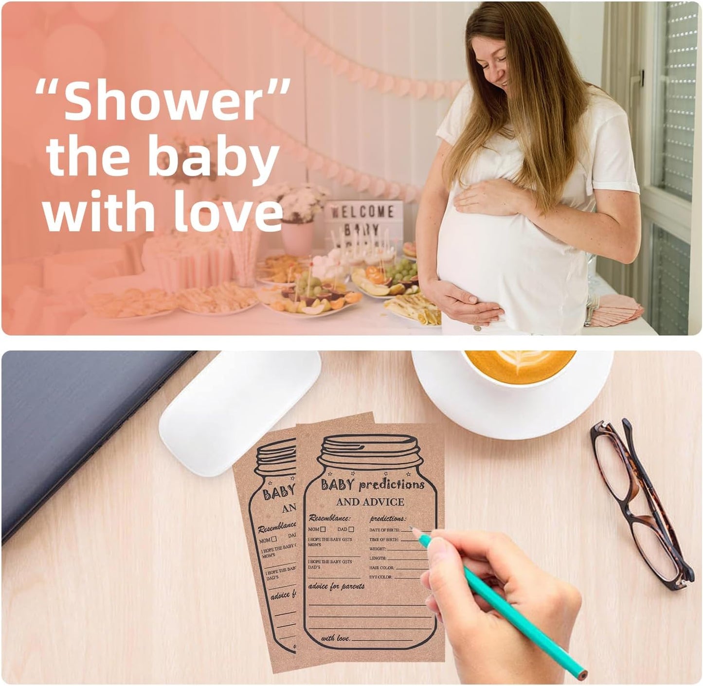 Baby Predictions and Advice Cards, Baby Prediction Card for Parents To Be, Baby Shower Advice Cards Keepsake Box, Baby Shower Game Gender Neutral Guessing Activities