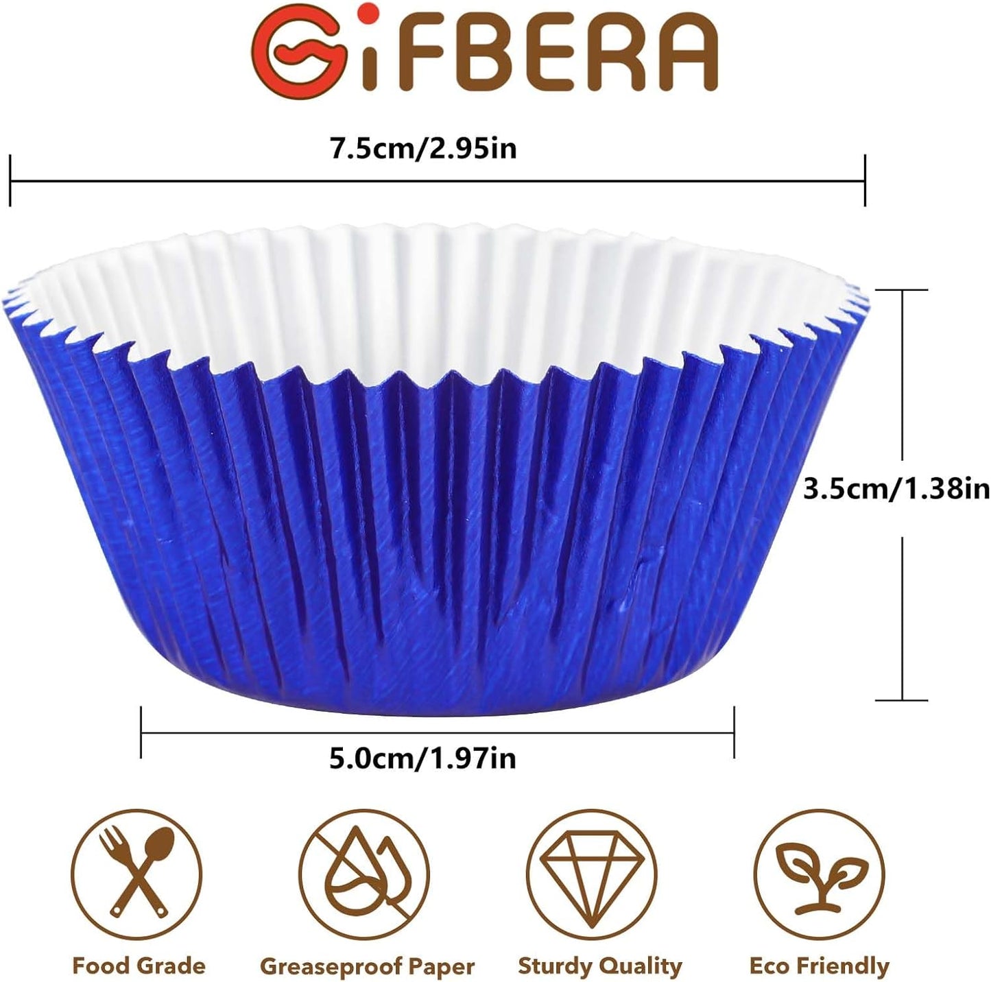 Gifbera Navy Blue Foil Cupcake Liners 200-Count Standard Size Muffin Paper Baking Cups