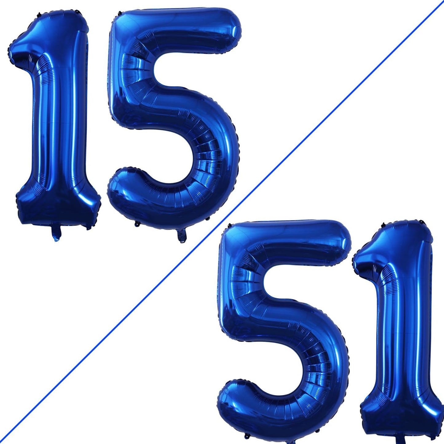 GOER Number 15 Balloons for 15th Birthday Sweet 15 Party Decorations,42 Inch Jumbo Foil Helium 51 Balloons for 51st Birthday Party Decoration (Blue)