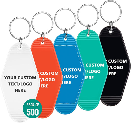 Custom Vintage Hotel Motel Keychains 500 Pack, Personalized Logo, Text Bulk - Perfect for Tradeshows, Campaign Gifts - Customizable Key Tags