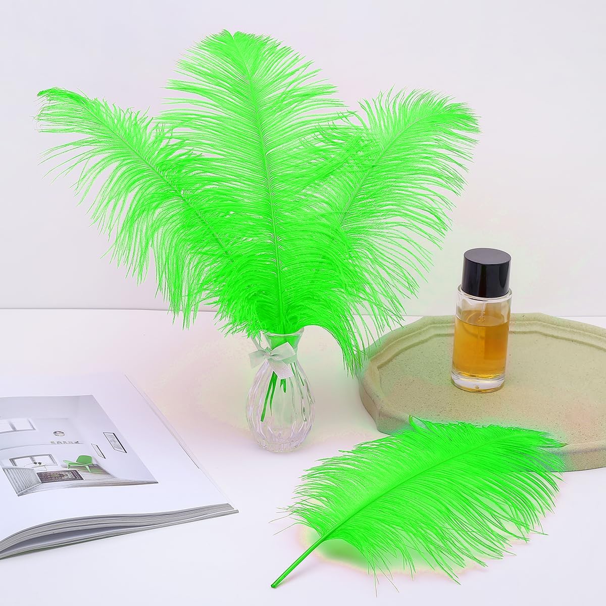 Ballinger Lime Green Ostrich Feathers - 24Pcs 12-14inch Large Green Feathers for Vase,Wedding Party Centerpieces and Holiday Home Decor