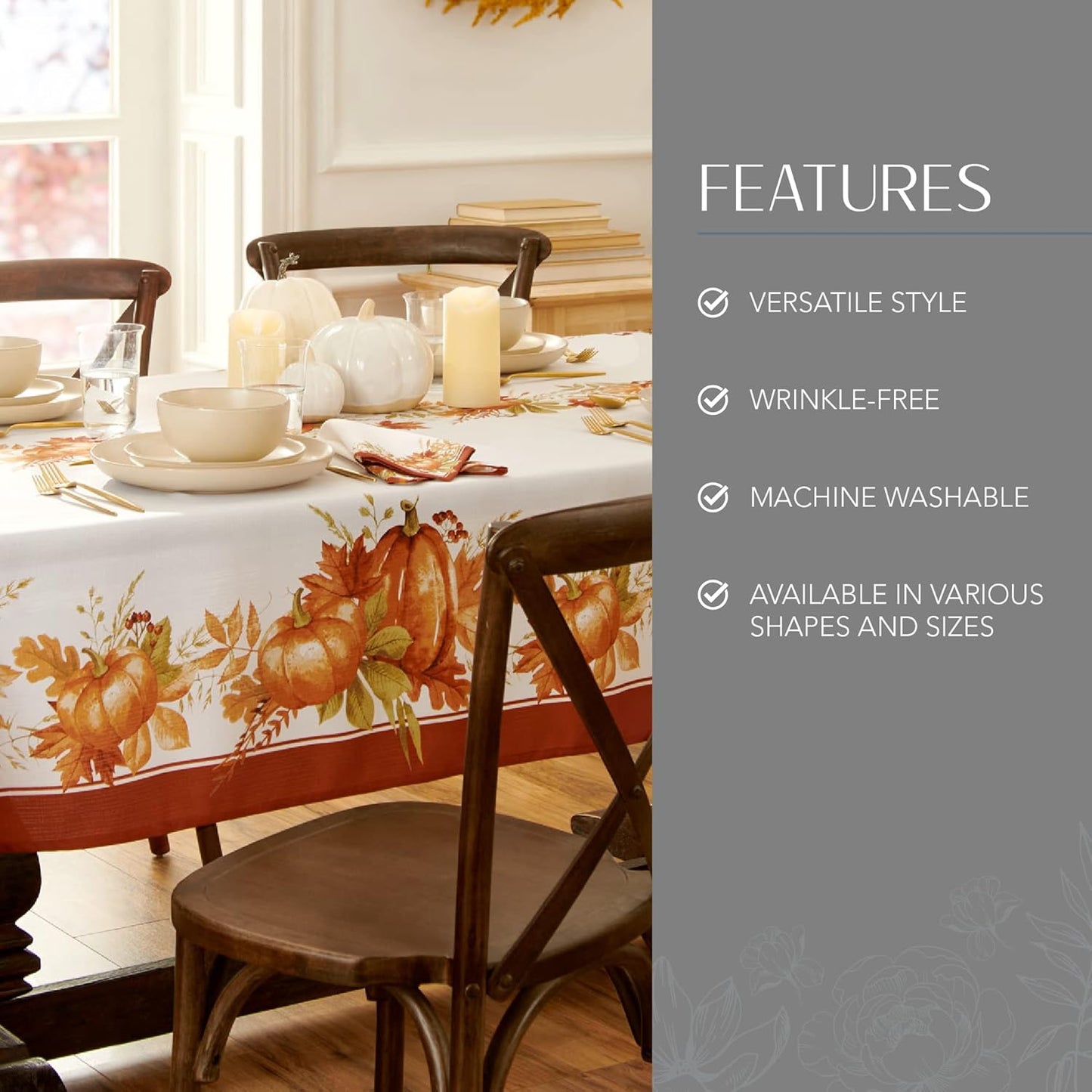 Elrene Home Fashions Autumn Pumpkin Grove Wrinkle Resistant Tablecloth, 60"x144" Rectangle, Multi Color