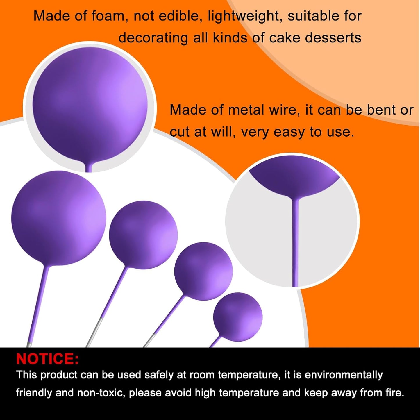 ASTARON 32 Pcs Ball Cake Topper Halloween Decorations Mini Balloons Sticks Foam Balls Birthday Cake Topper Picks Cake Decorations for Halloween Supplies (Orange，Black，Purple)