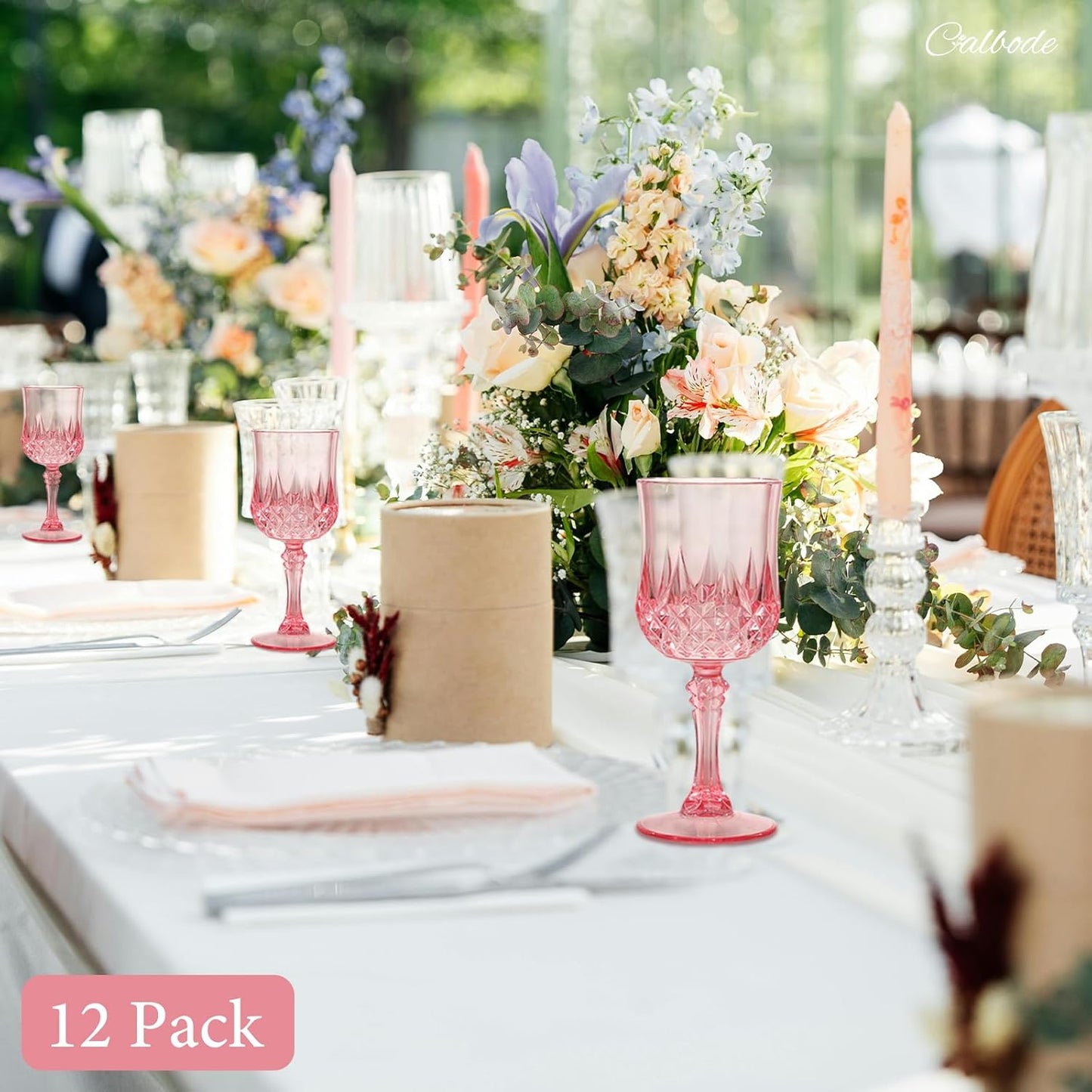 Pink Plastic Wine Glasses 7oz – 12 Pcs Unbreakable Pink Plastic Goblets for Parties Reusable & Dishwasher-Safe for Weddings, Bars, and Every Celebration