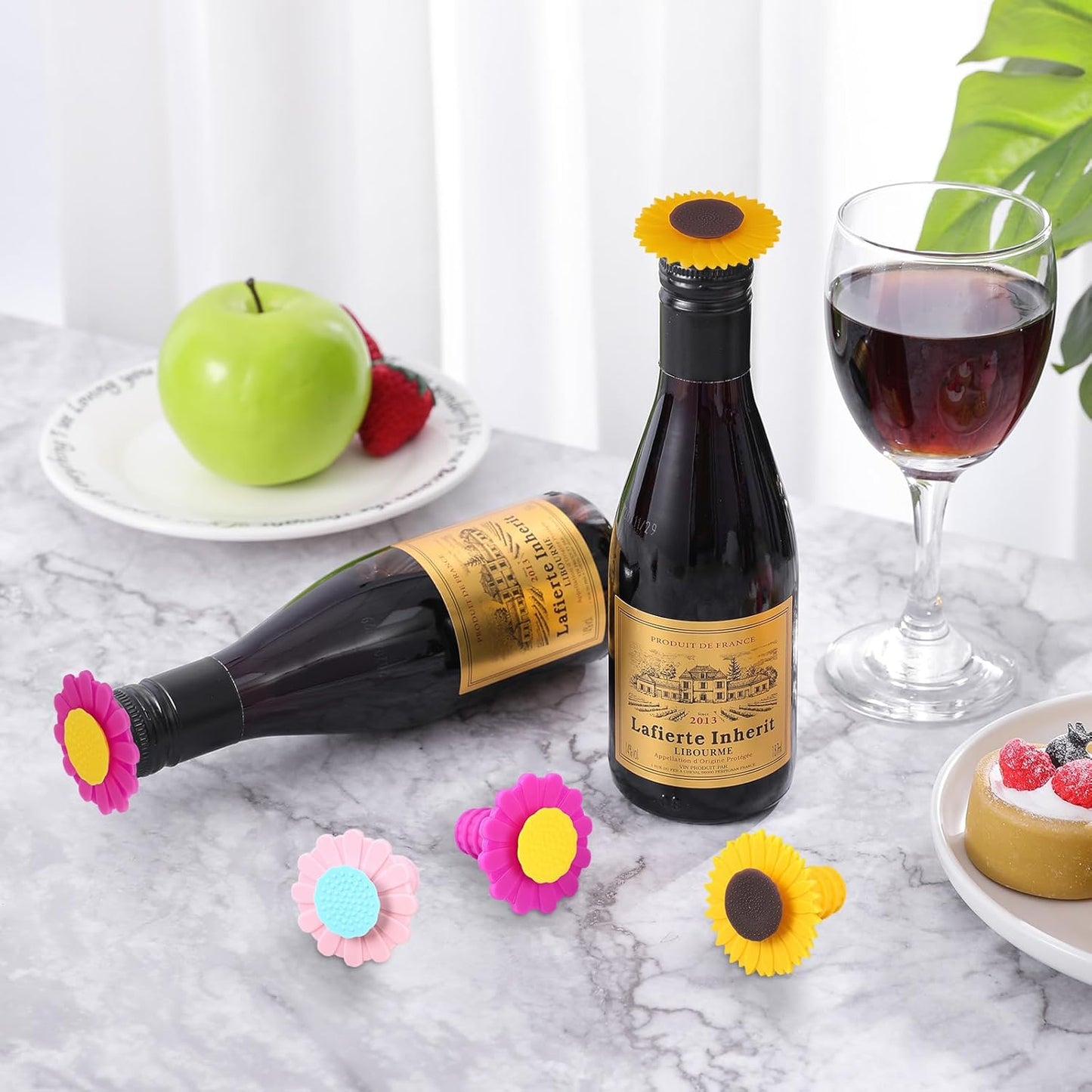 3 Pcs Wine Bottle Stopper, Silicone Sunflower Cute Wine Bottle Stopper, Reusable Wine Saver to Keep Wine Fresh(Yellow, Pink, Purple)