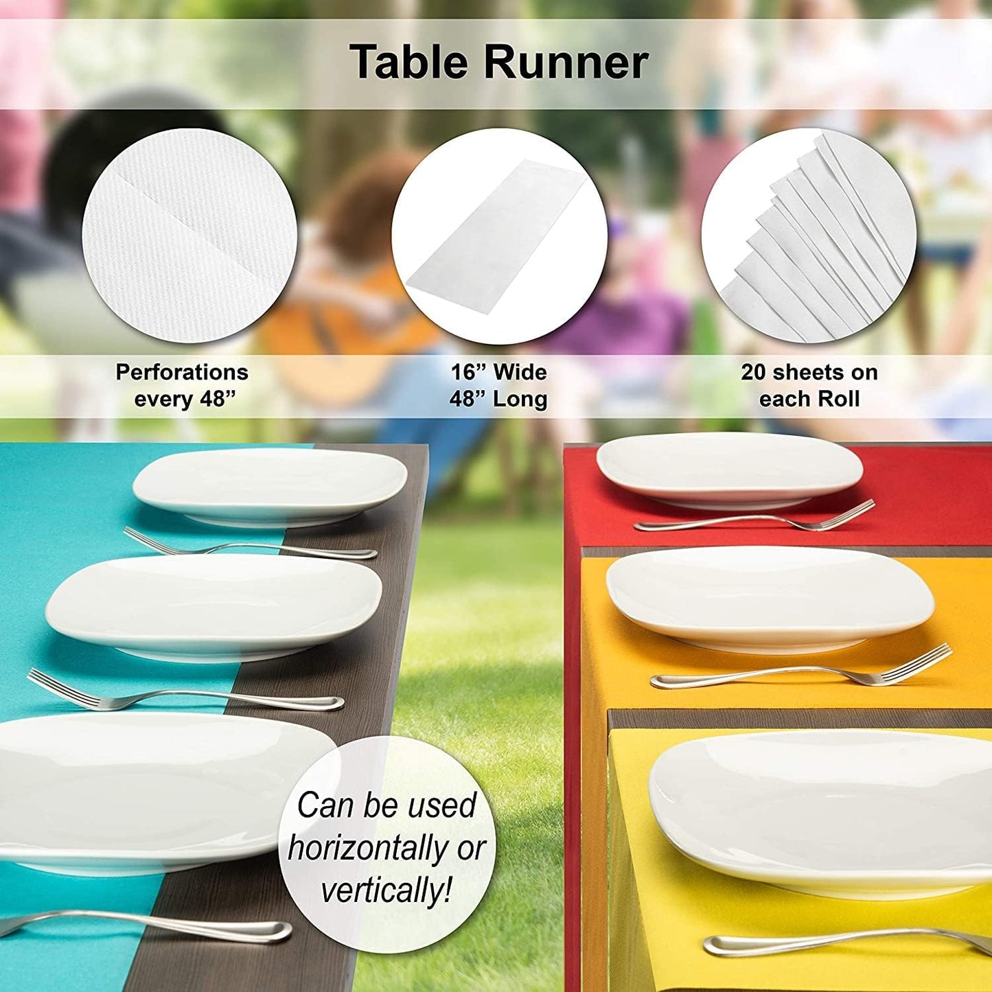 American Homestead Paper Table Runner Roll - 78 ft. Disposable Linen-Like Table Cover Roll - 20 Perforated Table Runners (16" x 48") for Parties, Weddings, and Events - Baby Blue