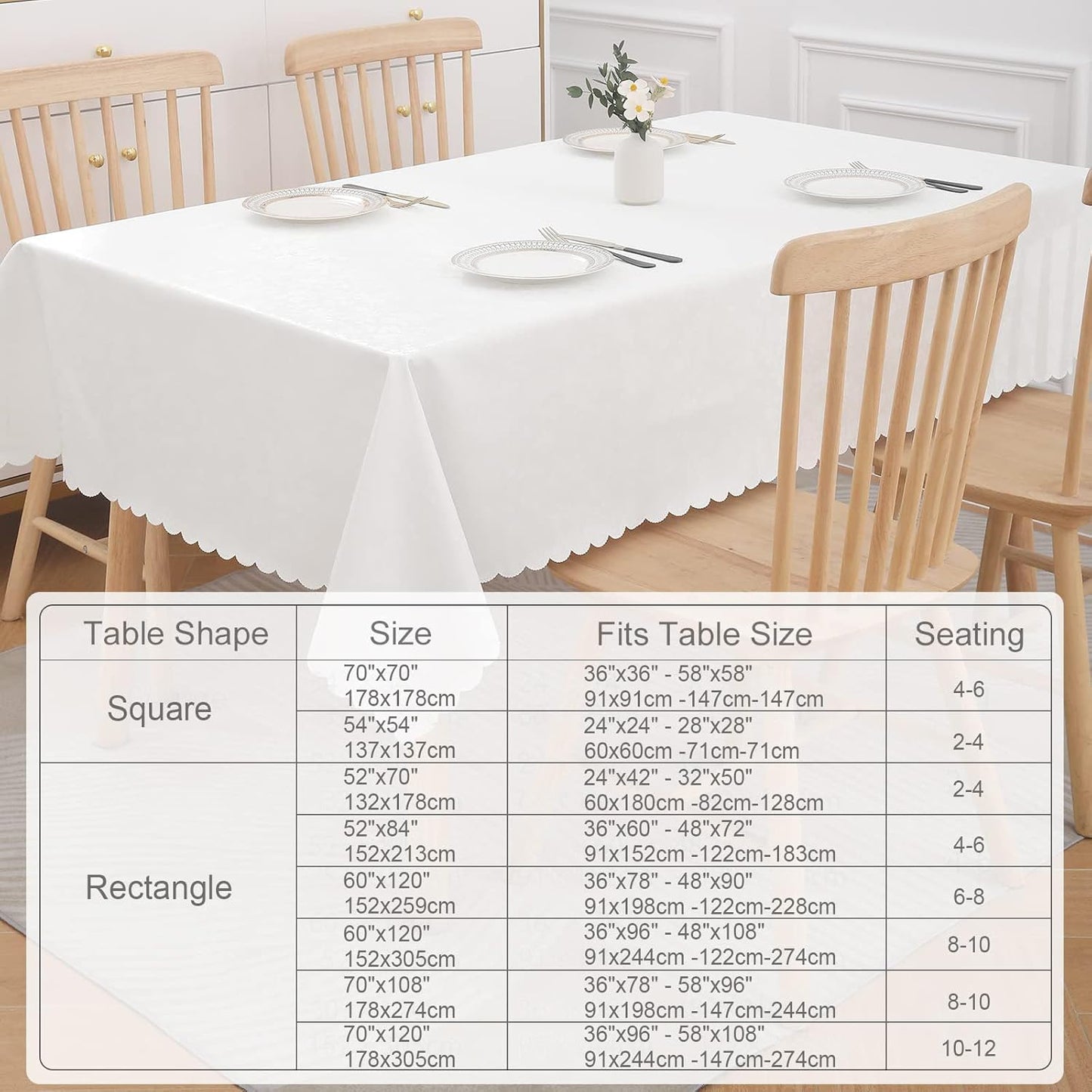 Smiry Rectangle Table Cloth, Waterproof Heavy Duty Vinyl Tablecloths, Wipeable Washable Table Cover for Kitchen and Dining Room (White, 54" X 78")