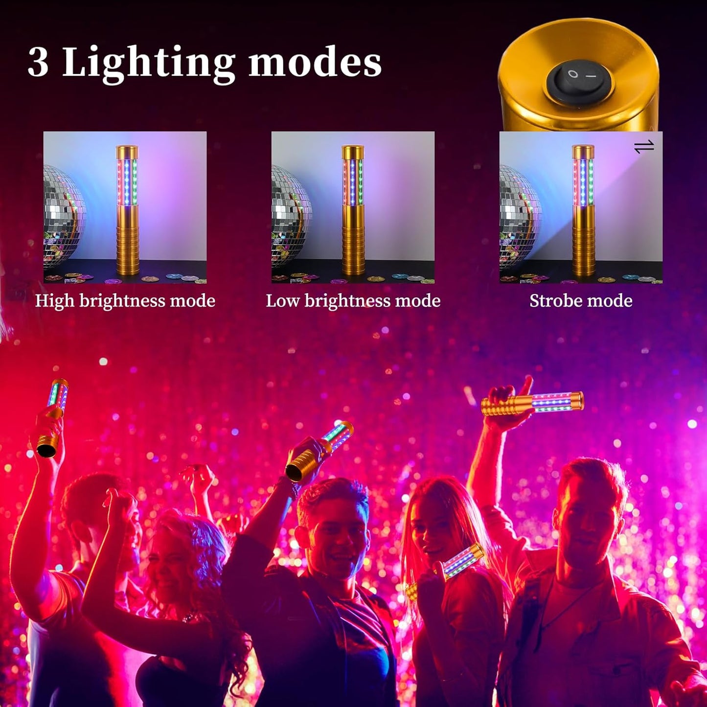 4 Pieces RGB LED Strobe Baton Light Rechargeable Bottle Service Sparklers Stick Reusable Champagne Bottle Handheld LED for Club Stage Nightclub Party Concert Event Bar Outdoor - Gold