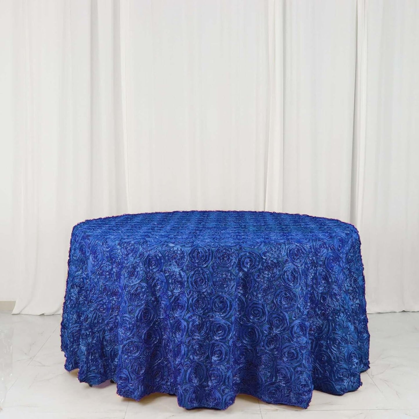Efavormart 120" Wholesale Round Table Cover Royal Blue Grandiose Rosette 3D Satin Tablecloth for Wedding Party Event Decoration