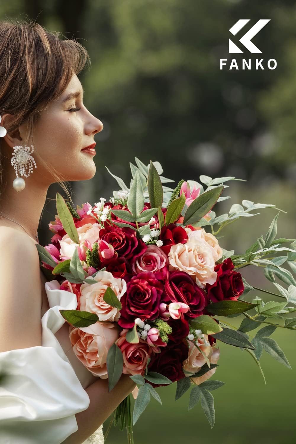 FANKO Rose Artificial Flowers Combo for DIY, Fake Red Rose Artificial Silk Flowers with Greenery, Real Looking Artificial Faux Flowers for Wedding, Table Decoration, Centerpieces, Party, Home Décor