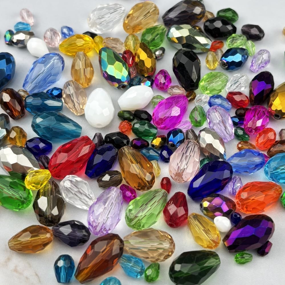 100pcs 8x12mm Teardrop Crystal Glass Beads for Jewelry Making, Faceted Vertical Hole Teardrop Glass Spacer Beads for Wind Chimes Bracelet Earring Necklace DIY Craft(Peacock Blue)