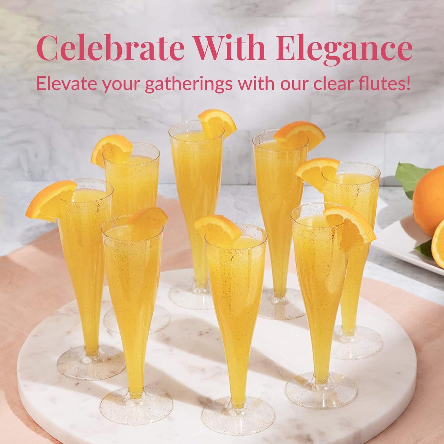 Prestee 24 Plastic Champagne Flutes - Gold Champagne Flutes Plastic - Gold Disposable Mimosa Flute - Party Supplies - Disposable Cocktail Glasses - Mimosa Bar, Wedding, Shower Party