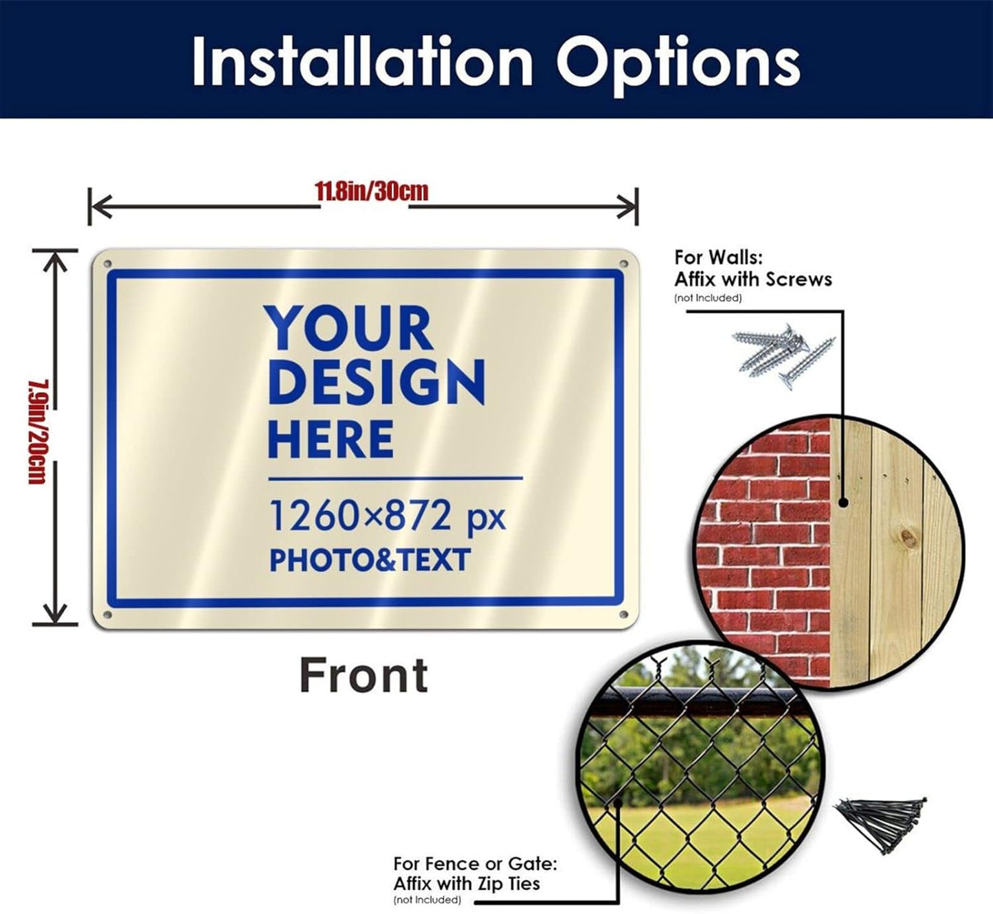 Custom Signs Outdoor Metal Sign - 12 x 8 Customized Personalized Aluminum Signs for Office, Home, Business, Decor, Custom Road Signs, Rust-Proof Sign (Blue Text Box), 12x8 inches