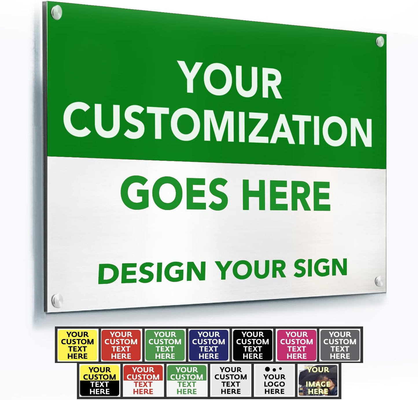 SPEEDYOOKS Custom Outdoor Metal Sign, Personalized Aluminum, Customized Safety, Business, Waterproof - White Aluminum (Green & White, 36x24 In)