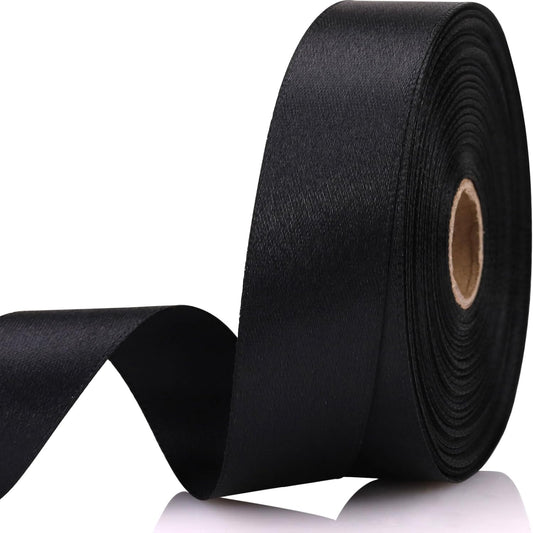 Black 7/8 Inch 30 Yards Satin Craft Ribbon - Single Face Polyester Ribbon for Gift Wrapping, Wedding Decorations, Craft Projects