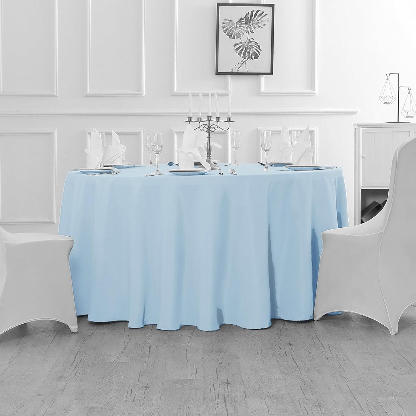 Fokitut 6 Pack Round Tablecloth, 108 Inch, Stain Resistant and Wrinkle Polyester Table Cloth, Fabric Table Cover for Kitchen Dining, Wedding, Party, Holiday Dinner-Blue Mist