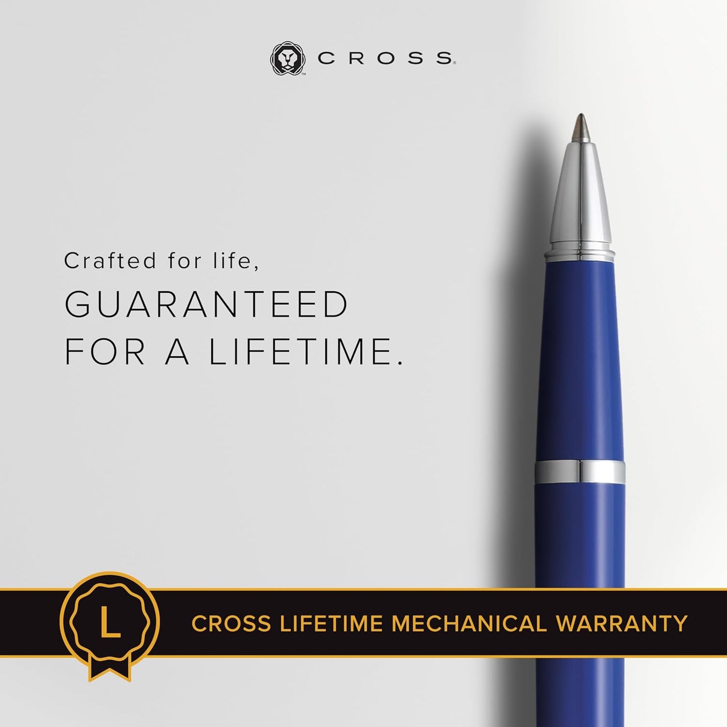 Cross Bailey Light Refillable Rollerball Pen Presented in a Everyday Gift Box - Medium Point, Black Ink, Polished Blue