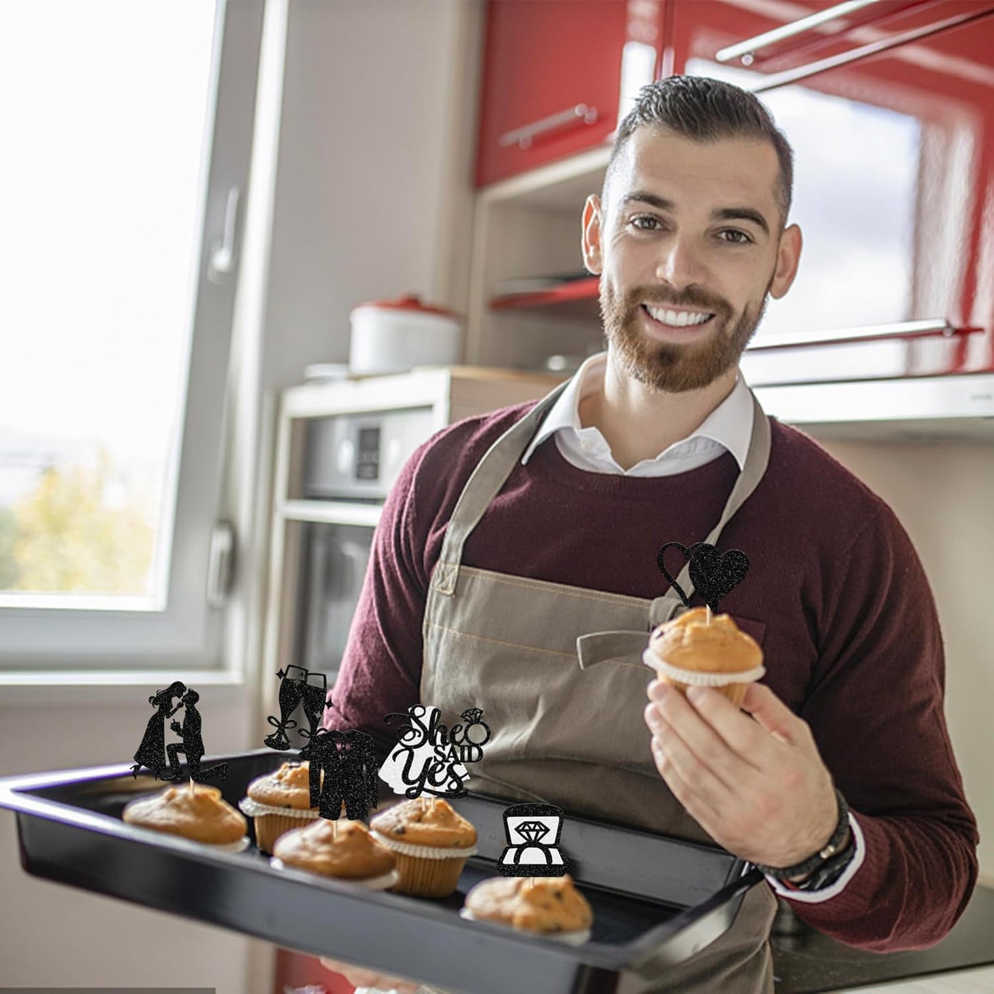 30 Pack Bride to be Cupcake Toppers Glitter Diamond Ring Love I Do Cupcake Picks Miss to Mrs He Asked She Said Yes Bridal Shower Wedding Engagement Bachelorette Cake Decorations Party Black
