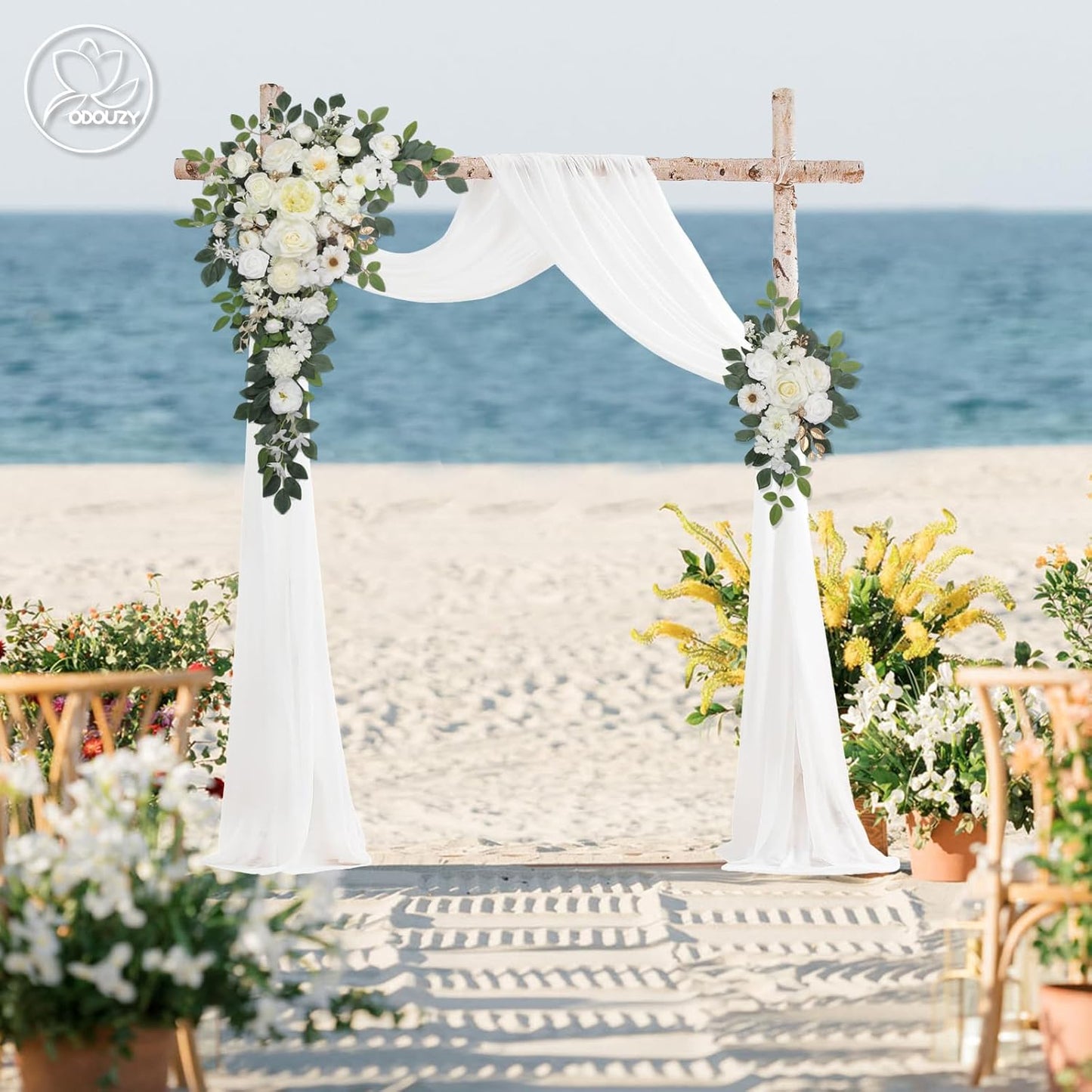 Wedding Arch Flowers,Artificial Flower Arch Decor,2pcs Artificial Flower Arrangement for Wedding Decor Reception Backdrop Floral Decorations (White)