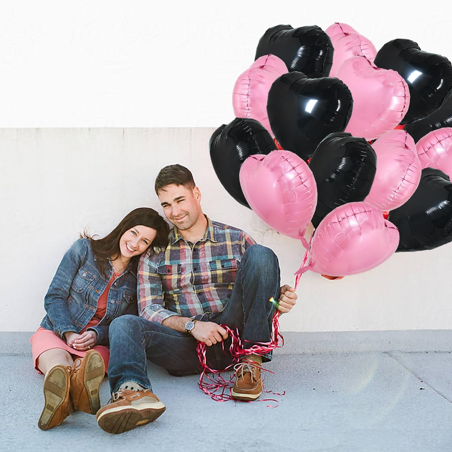 TONIFUL 30Pcs 18 Inch Pink Black Heart Balloons Valentine’s Day Heart Shape Foil Mylar Balloons Decoration for Romantic Valentine's Day Wedding Bridal Shower Anniversary Engagement Party Supplies