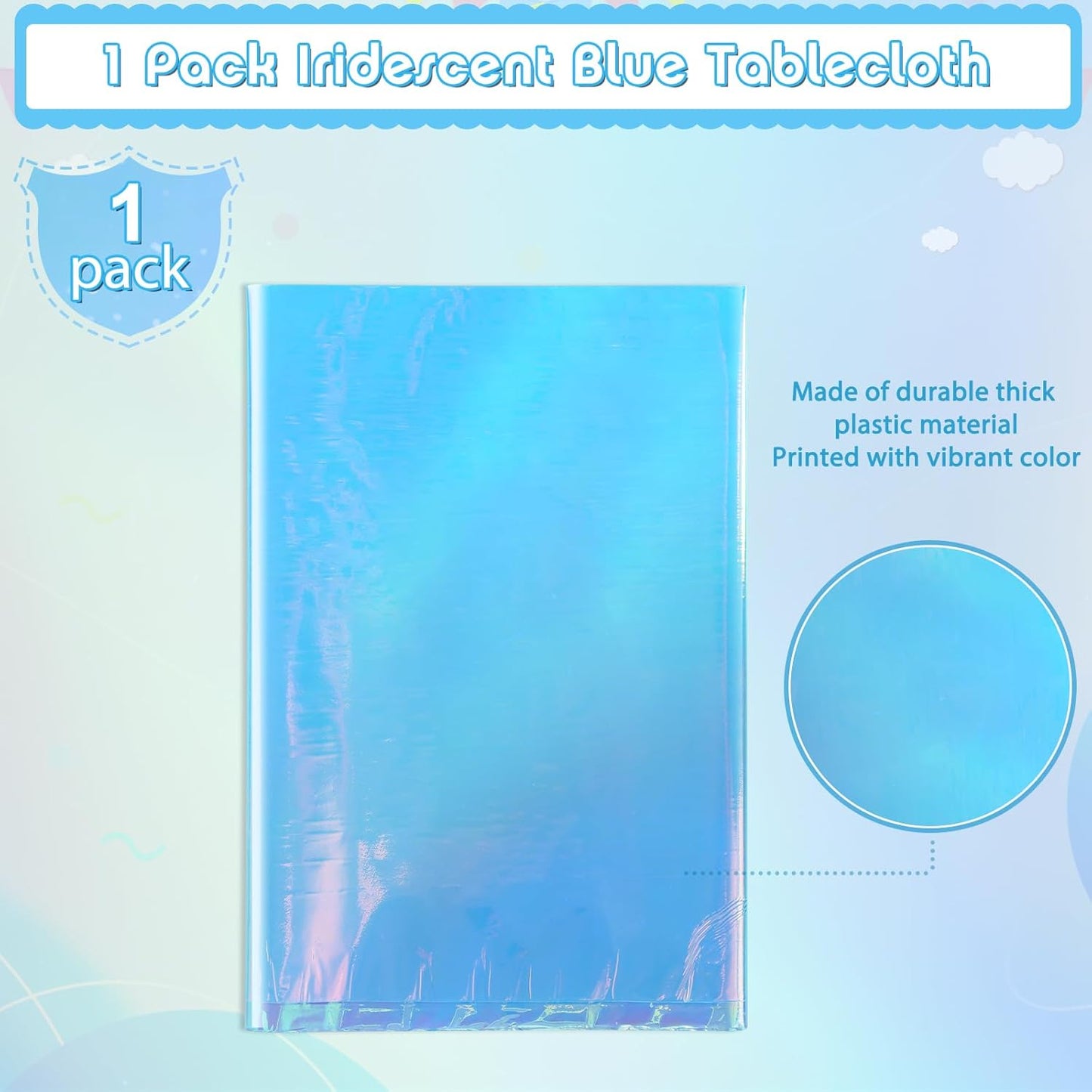 FunnyPars 1 Pack Iridescent Blue Plastic Tablecloth,Shiny Blue Disposable Laser Rectangle Table Covers,Blue Holographic Foil Tablecloth Party Decorations for Birthday,40x108''