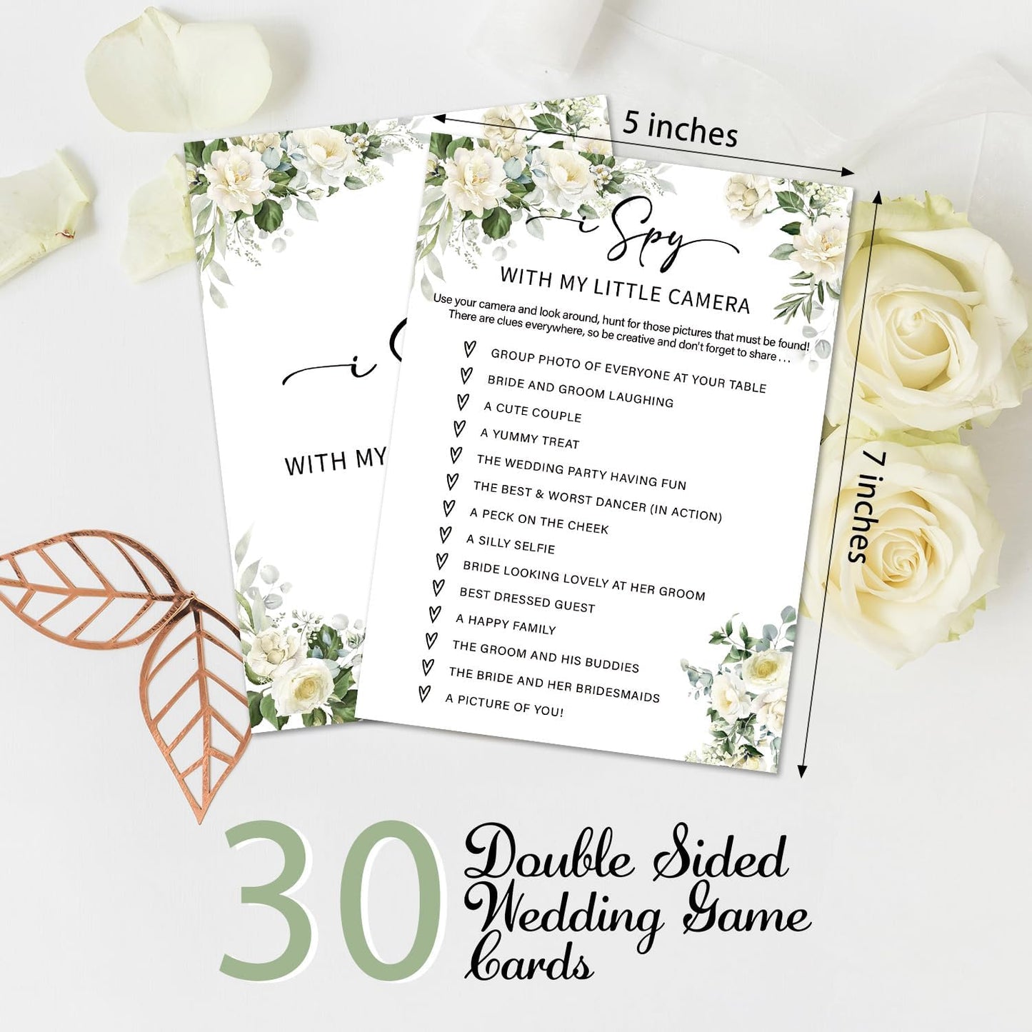 Eucalyptus Bridal Shower Games 30 Guests, I Spy with My Little Camera Bridal Games for Showers, White Rose Wedding Engagement Party Activity Party Supplies/Green-06