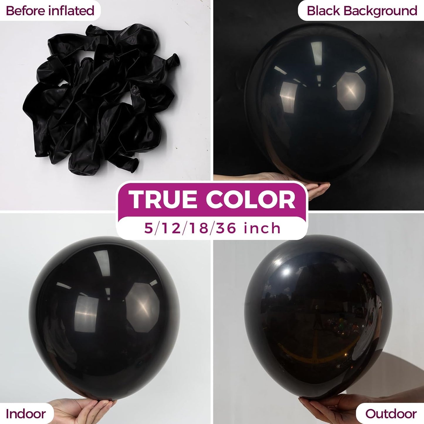 Bezente Black Giant Balloons 36 Inch - 8 Pack Jumbo Large Round Latex Balloon for Photo Shoot Birthday Graduation Bridal Shower Gender Reveal Halloween Party Decorations