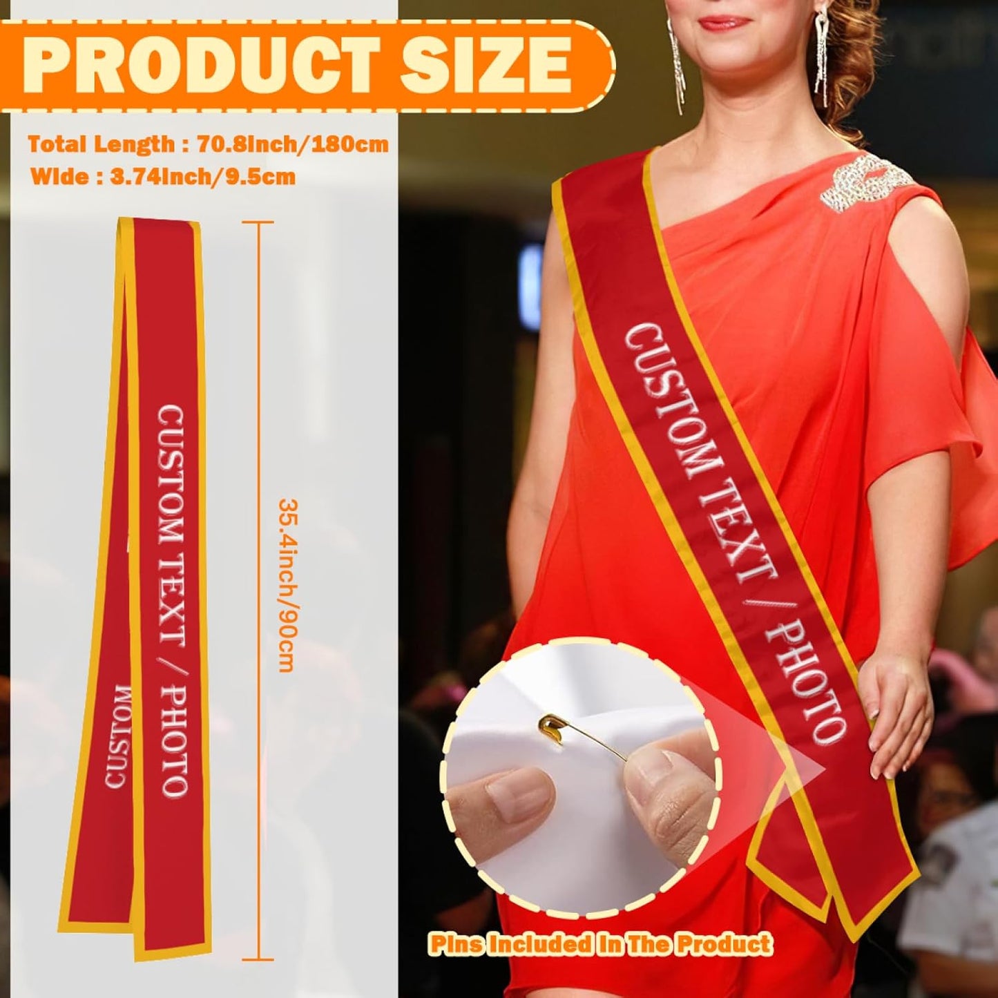 Custom Sash,Personalized Birthday Sash with Text Photo,Customized Bachelorette Sash Quote Sash Bride to Be Sash Color Optional (With decorative edge, Red)