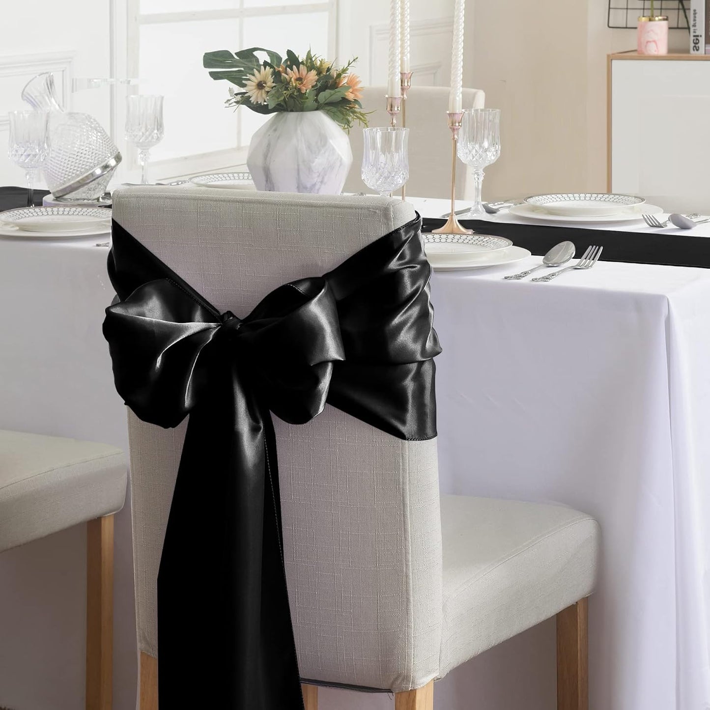 6Pack Table Runner 12 x 108 Inches Satin Silk Table Runner for Wedding, Birthday Party, Banquets, Graduations Decoration, fit Rectange and Round Table-Black
