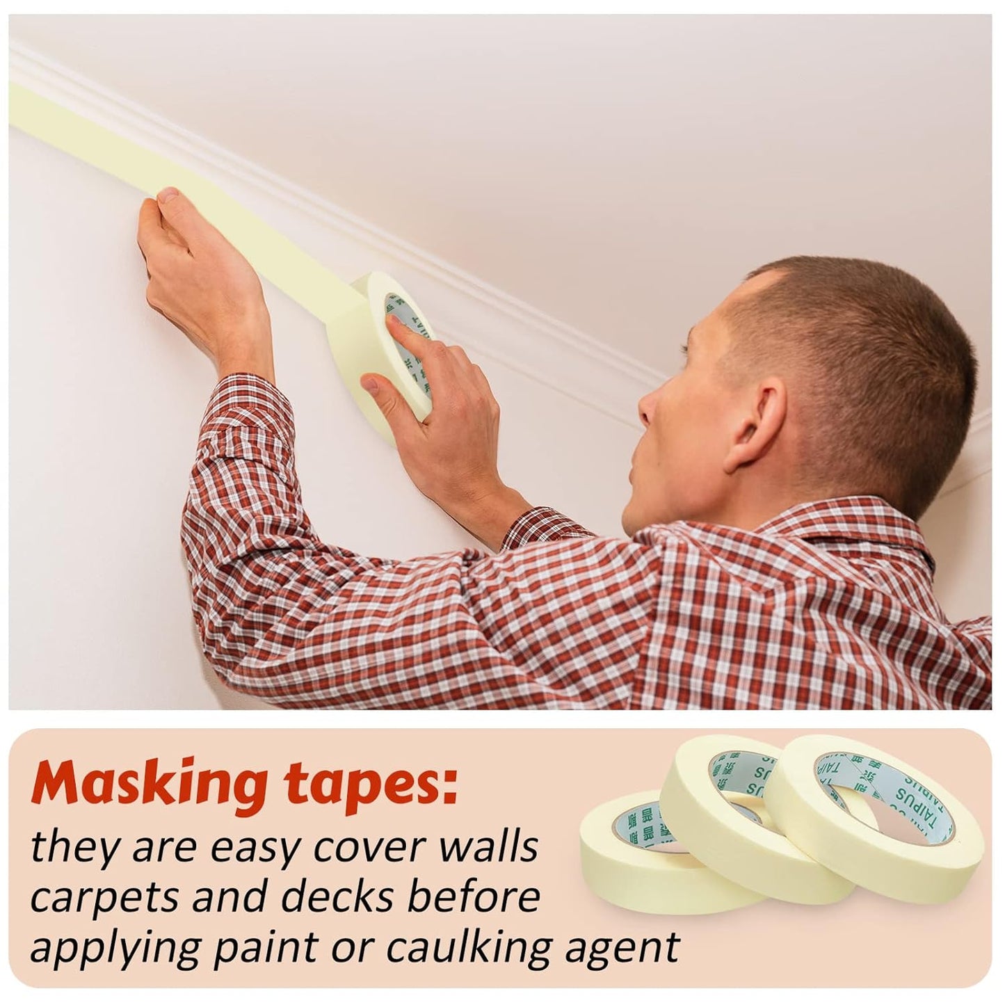 Masking Tape Bulk General Purpose Masking Painting Tape 55 Yards for Painting Home Office School Stationery Arts Crafts Basic Use, Easy Removal(30 Rolls,1 Inch)