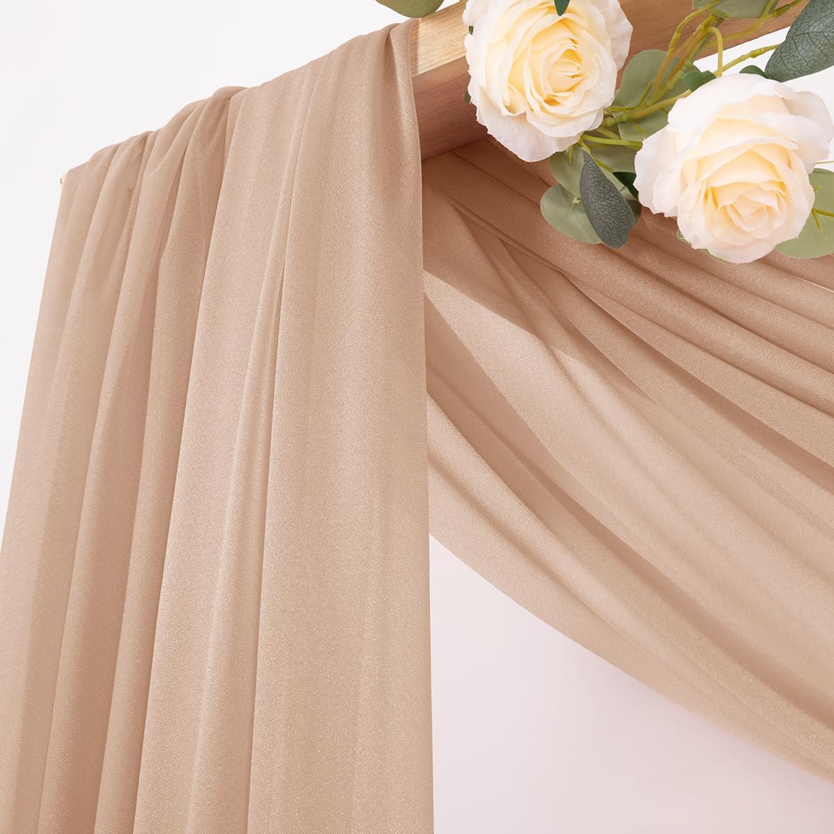 MLMC Nude Wedding Arch Draping Fabric 4 Panels 29" x 20 FT Extra Long Gauze Drapes Sheer Backdrop Curtains 6.6 Yards Outdoor Drapery Panels for Wedding Ceremony Party Ceiling Decoration