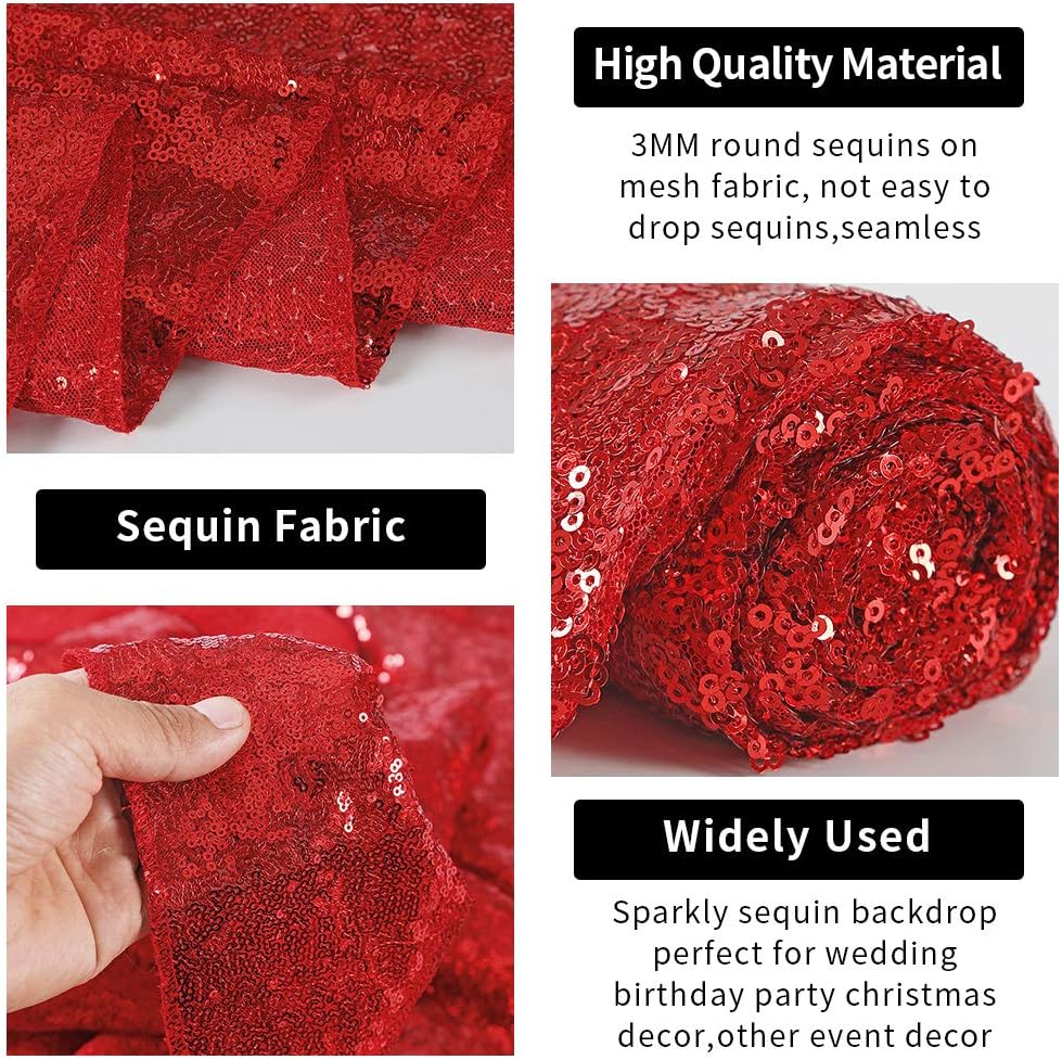 Hahuho Red Sequin Backdrop Curtain, 2PCS 2FTx8FT Glitter Backdrop Curtain for Parties, Christmas, Wedding, Party Decoration（2 Panels, 2FT x 8FT, Red