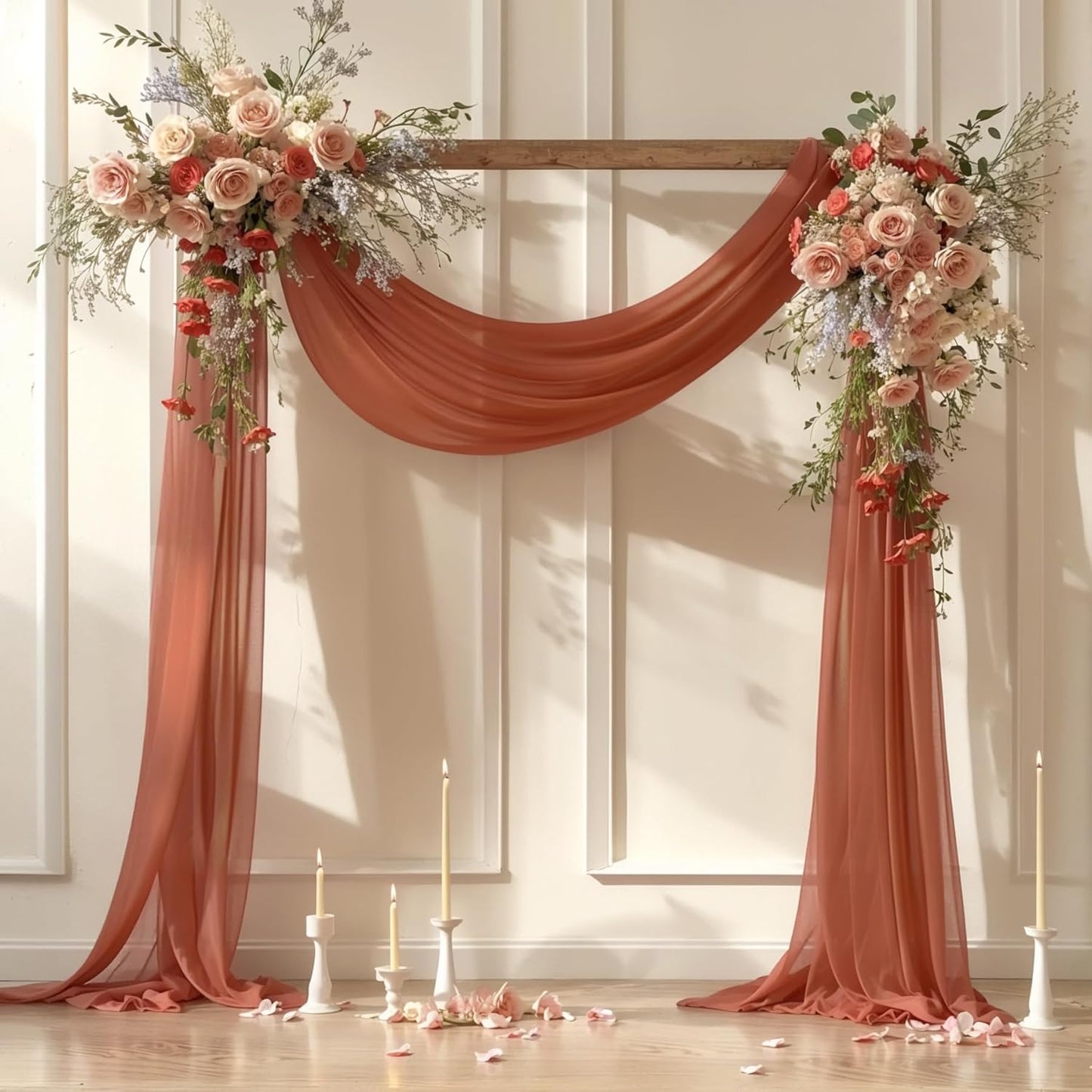 Wedding Arch Draping Fabric, 1 Panel 28" x 19Ft Terracotta Wedding Arch Drapes Sheer Backdrop Curtain for Wedding Ceremony Party Ceiling Decor