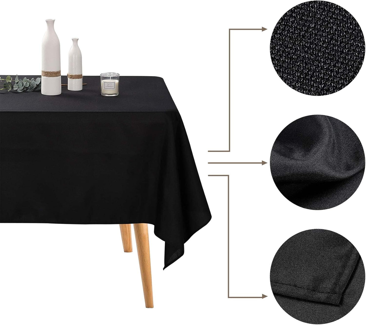 Ascoza 12pack 90x132 Inch Black Rectangular Tablecloth 8 Feet Table Cloth in Polyester Fabric for Wedding/Banquet/Restaurant/Parties