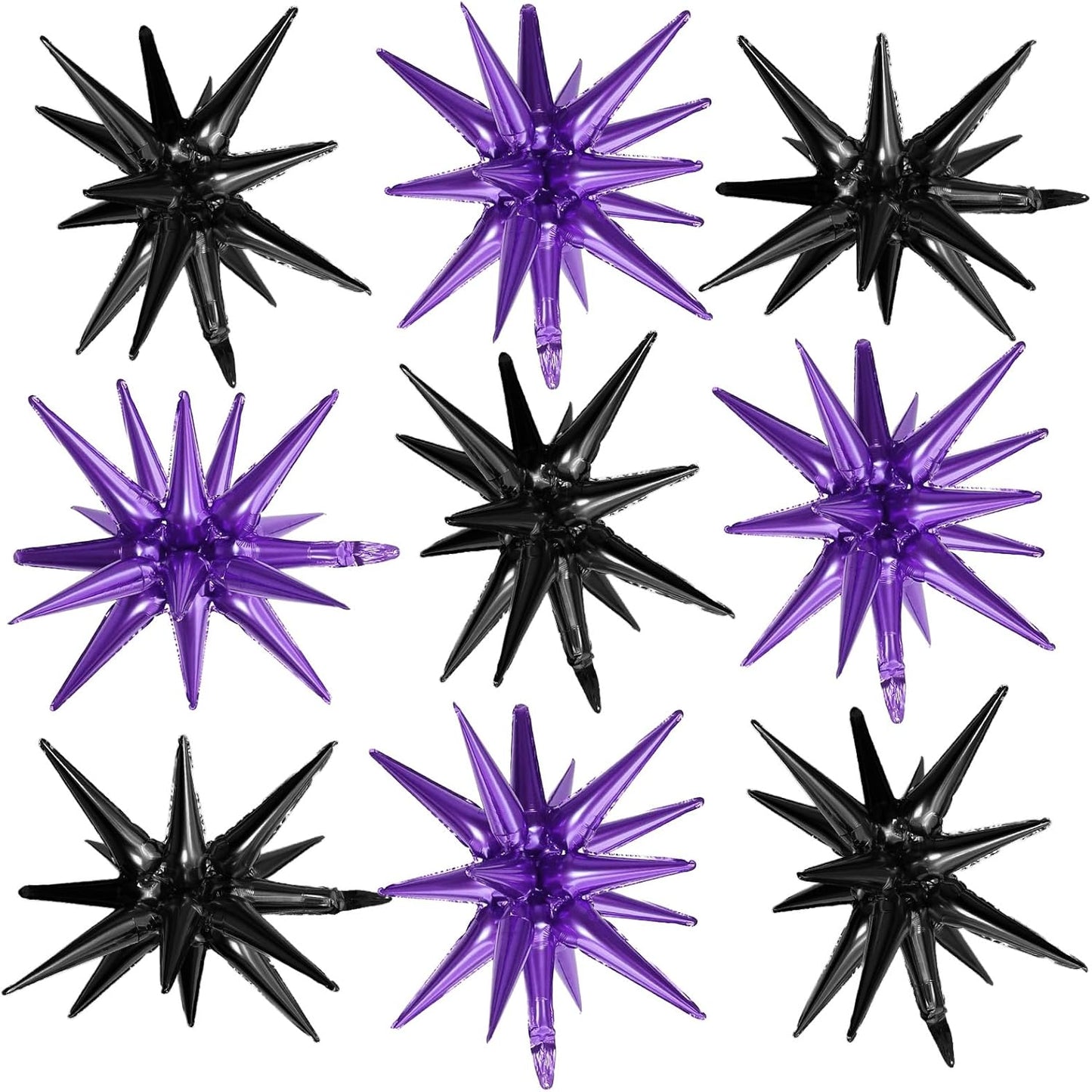 Black Purple Star Balloons,9Pcs 22Inch Black Purple Explosion Spike Cone Helium Polyester Film Star Foil Balloons for Birthday Halloween Anniversary Baby Shower Party Decorations