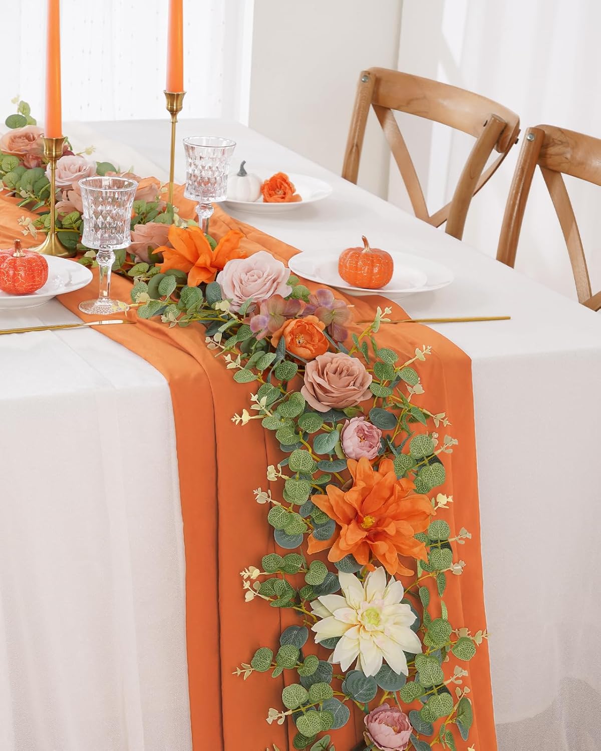 Waipfaru Fall Garland Decor, 6.07Ft Eucalyptus Flower Garland with Terracotta Flowers for Wedding Arch Backdrop Wall Thanksgiving Decorations