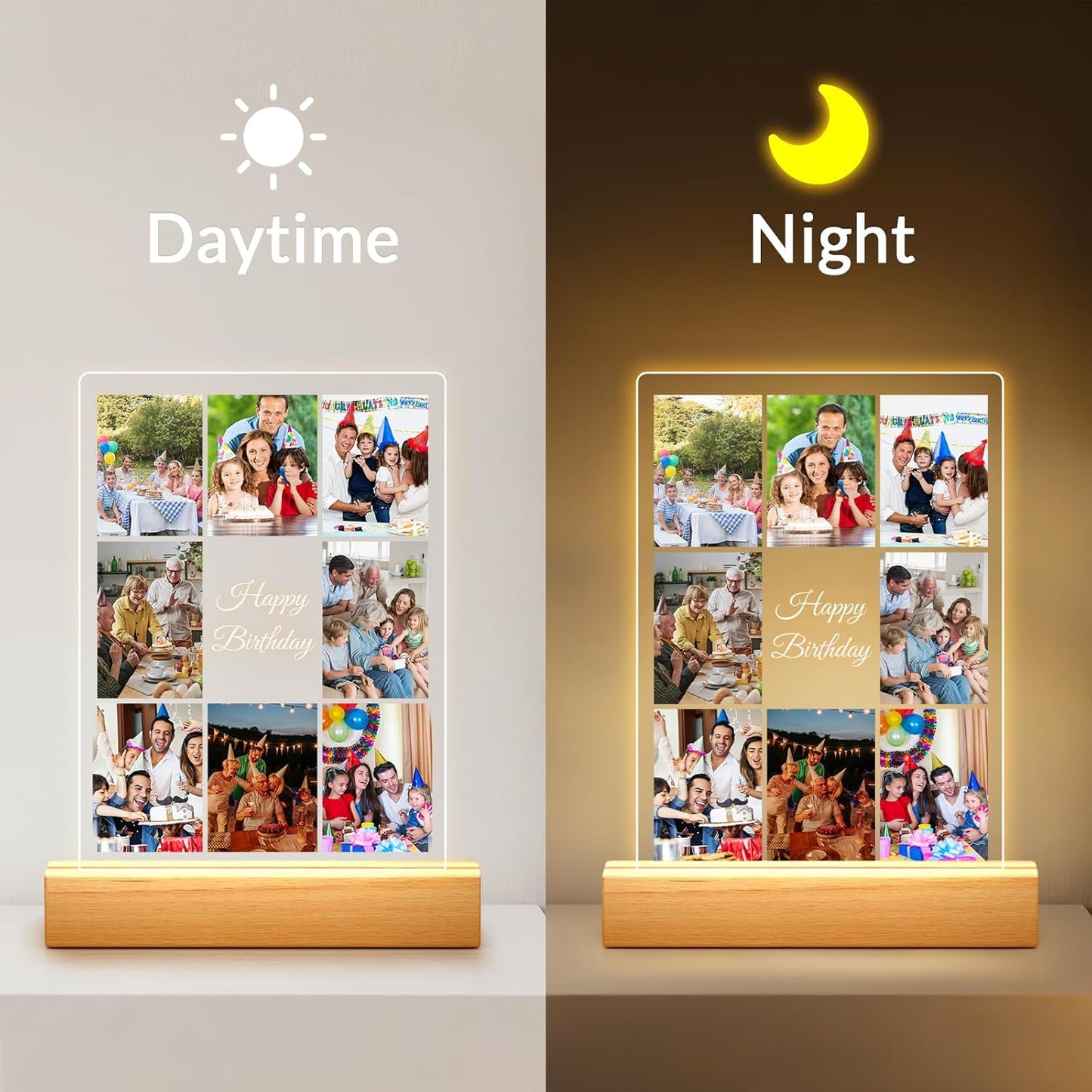 Custom Picture Frames with Photo, Personalized Collage Photo Frame with Night Light, Customized Picture Frame, Personalized Birthday Gifts for Women, Men, Him, Her, Mom, Dad, Family