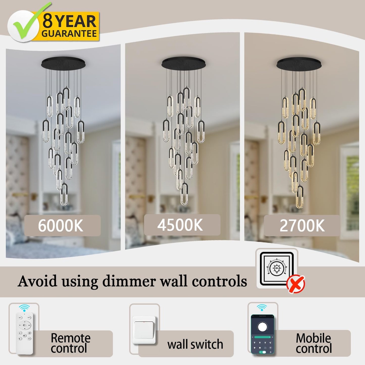 Large Staircase Crystal Chandeliers 16-Light Modern foyers Entrance 150" Long Chandeliers for High Ceilings Dimmable 2700K-6000K